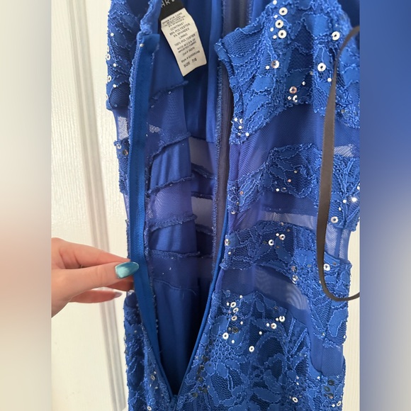 B. Darlin Royal Blue Lace Halter Dress - Picture 7 of 10